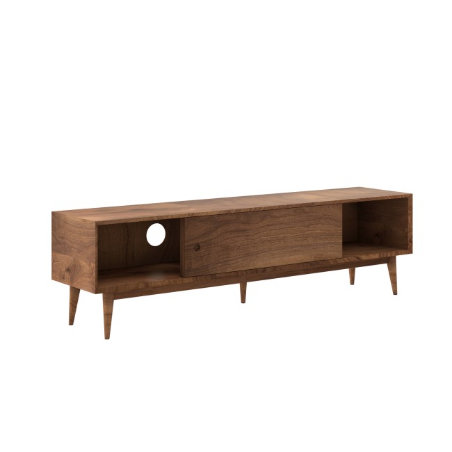 GRADE A2 - Solid Walnut TV Unit with Sliding Doors & Drawers TV's up to 70" - Briana