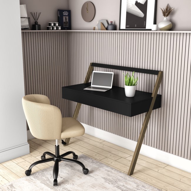 GRADE A2 - Black Wooden Ladder Desk with Storage Drawer - Nico