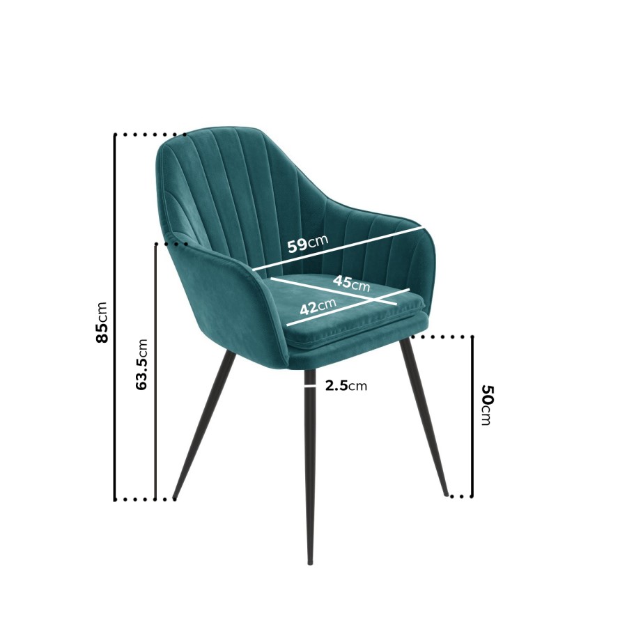 GRADE A2 - Set of 2 Teal Blue Velvet Dining Tub Chairs with Black Legs - Logan