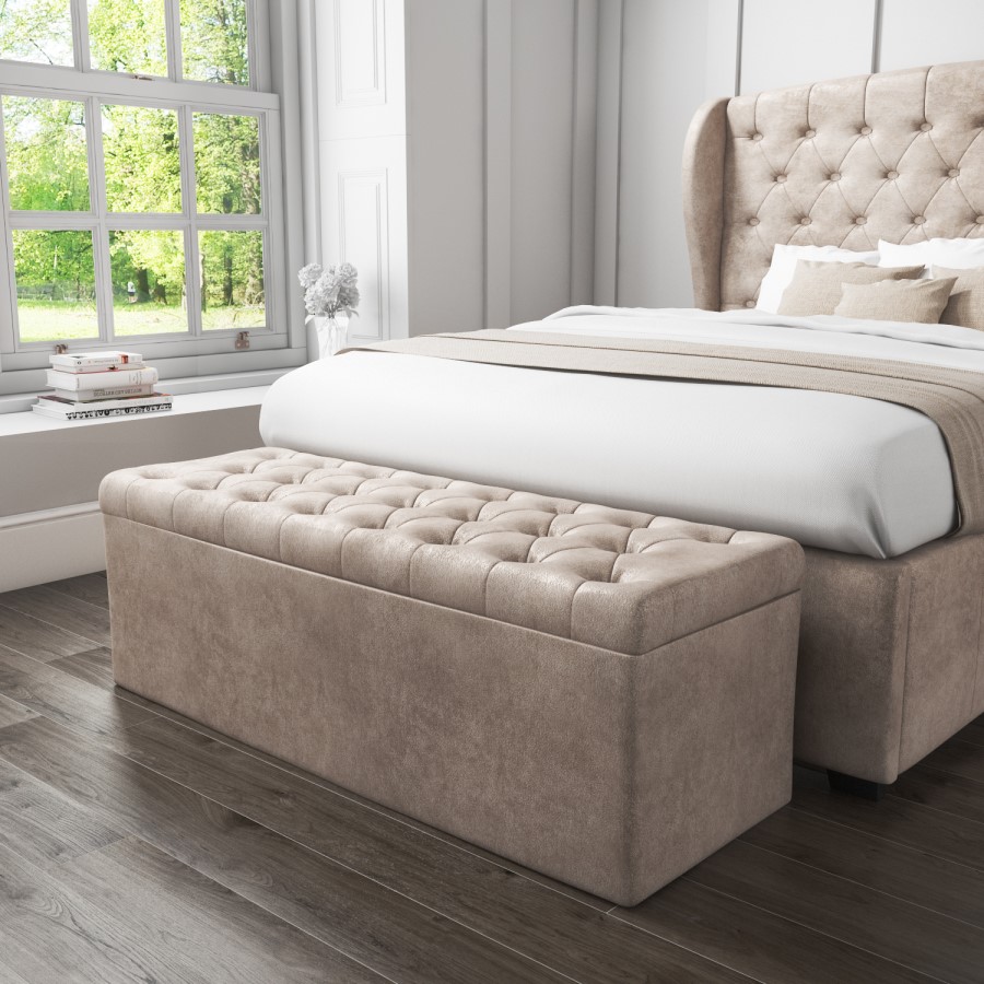 GRADE A2 - Safina Ottoman Storage Box in Beige Velvet