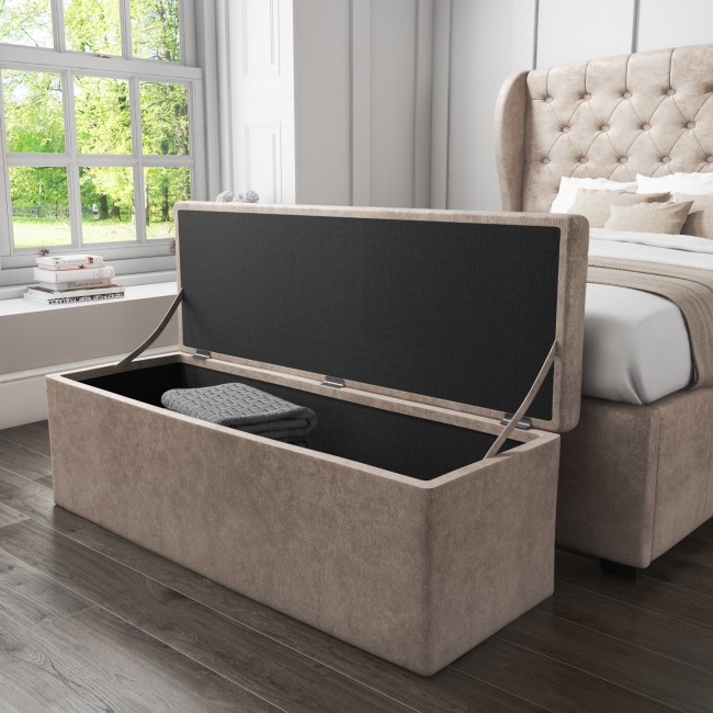 GRADE A2 - Safina Beige Velvet Ottoman Blanket Box for End-of-Bed Storage