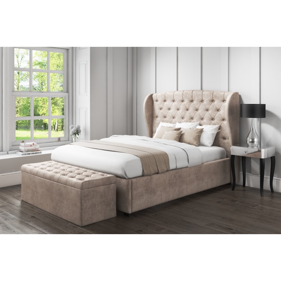 GRADE A2 - Safina Ottoman Storage Box in Beige Velvet