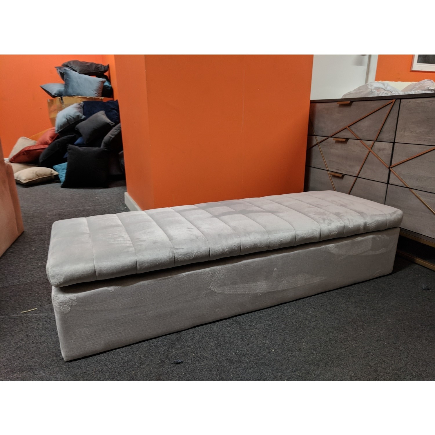 GRADE A2 Safina Striped Top Ottoman Storage Bench in Silver Grey