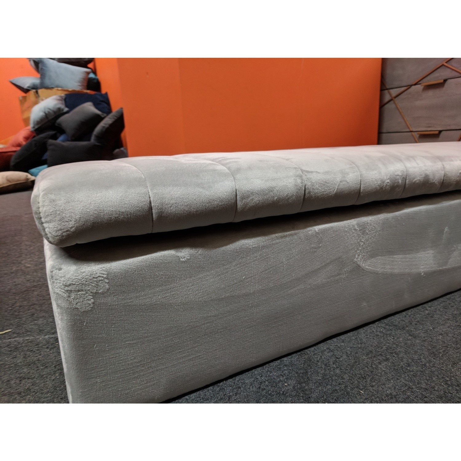 GRADE A2 Safina Striped Top Ottoman Storage Bench in Silver Grey