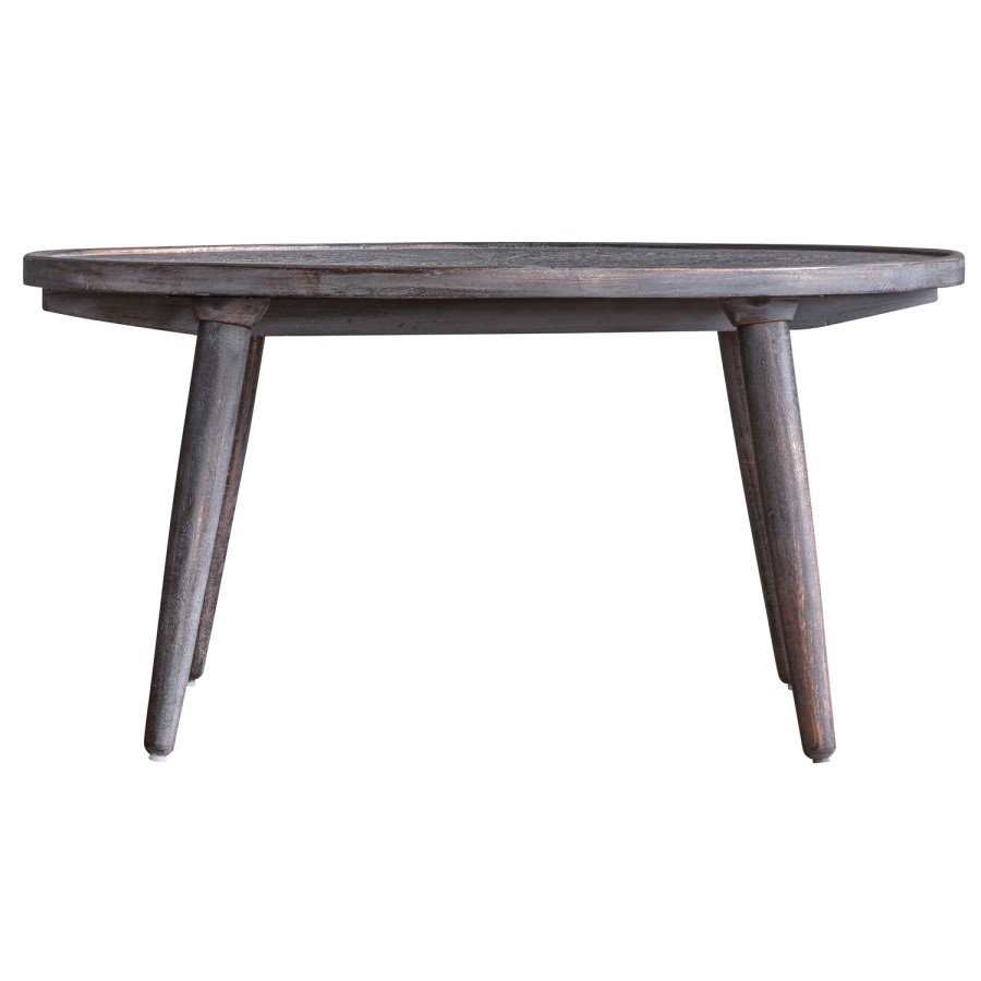 Small Agra Patterned Round Wooden Coffee Table in Grey - Caspian House