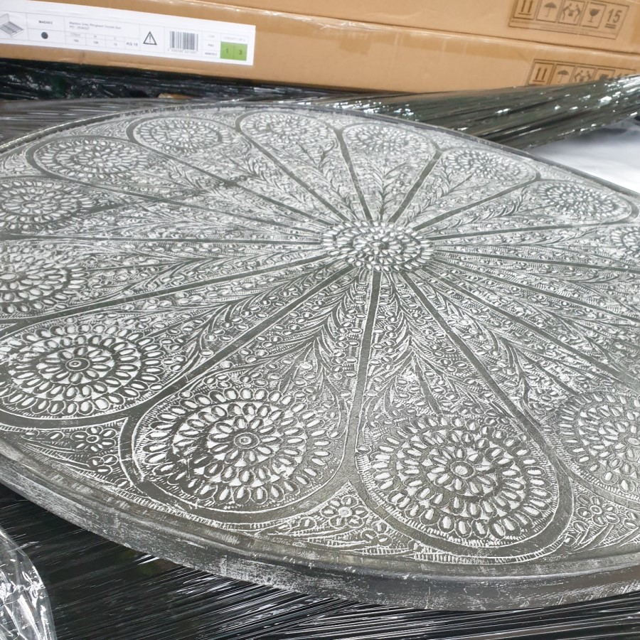 GRADE A2 - Agra Patterned Wooden Coffee Table in Grey Copper Colour - Caspian House