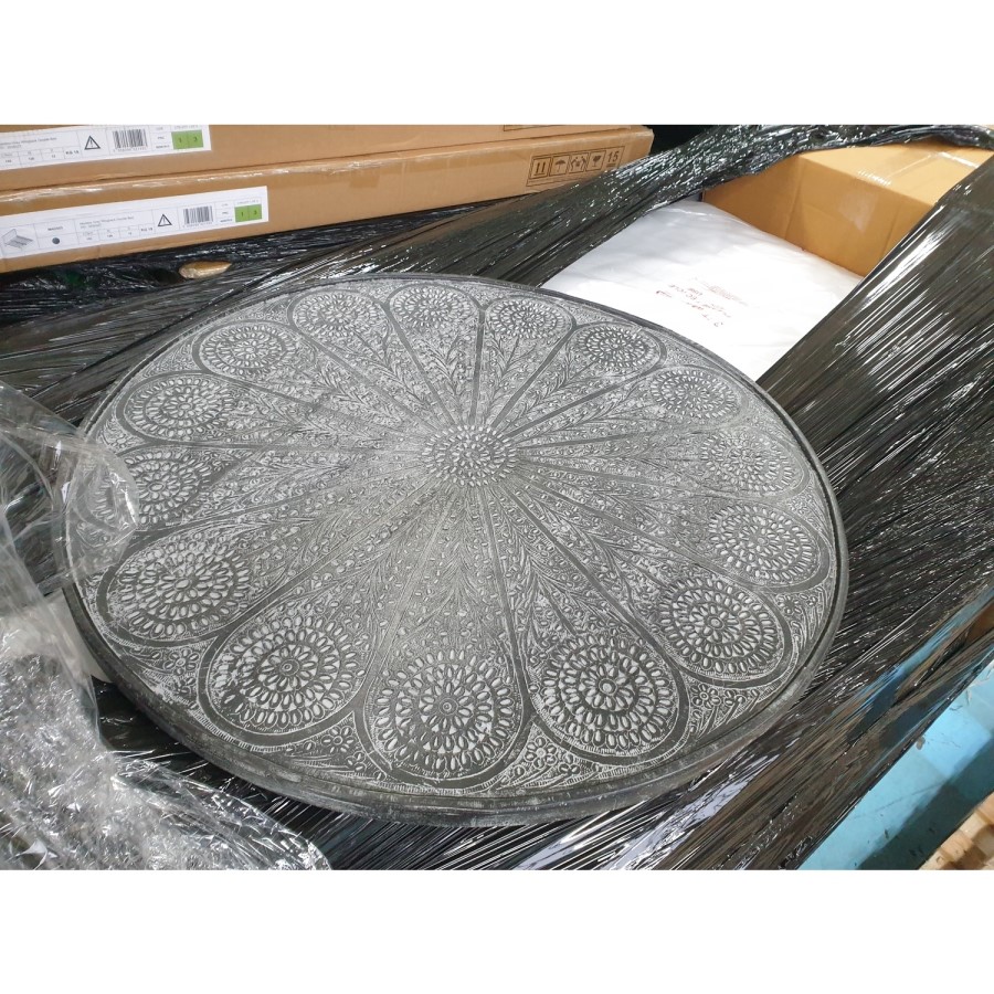 GRADE A2 - Agra Patterned Wooden Coffee Table in Grey Copper Colour - Caspian House