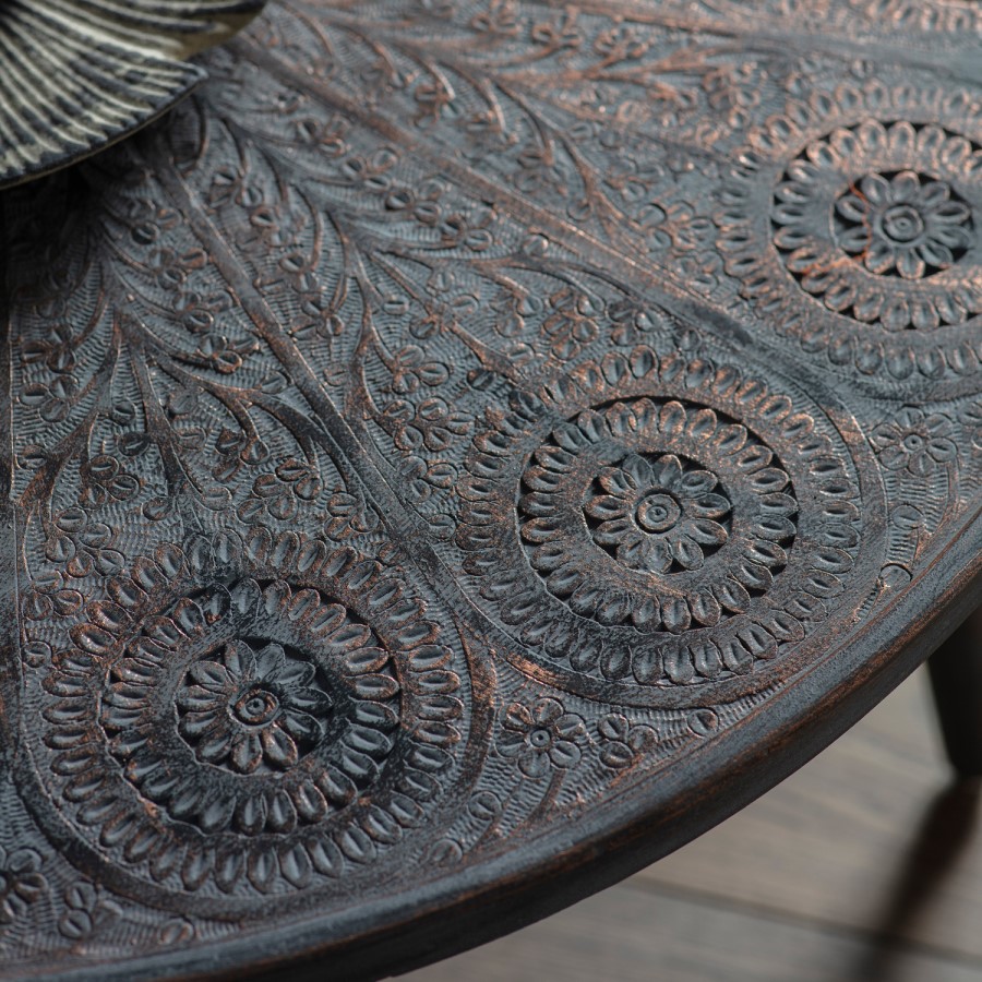 GRADE A2 - Agra Patterned Wooden Coffee Table in Grey Copper Colour - Caspian House