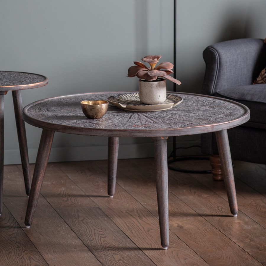 GRADE A2 - Agra Patterned Wooden Coffee Table in Grey Copper Colour - Caspian House