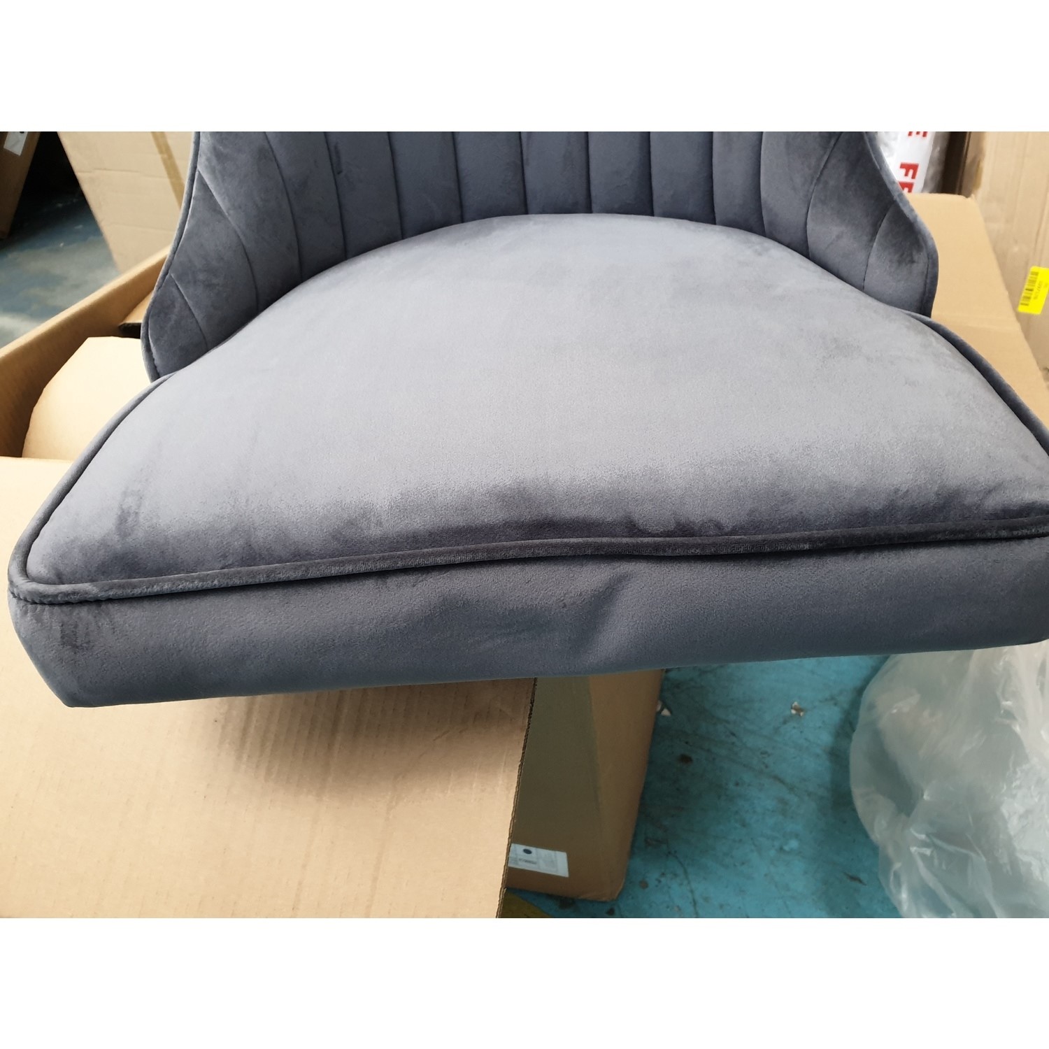 GRADE A2 Pair of Grey Velvet Ribbed Dining Chairs Penelope