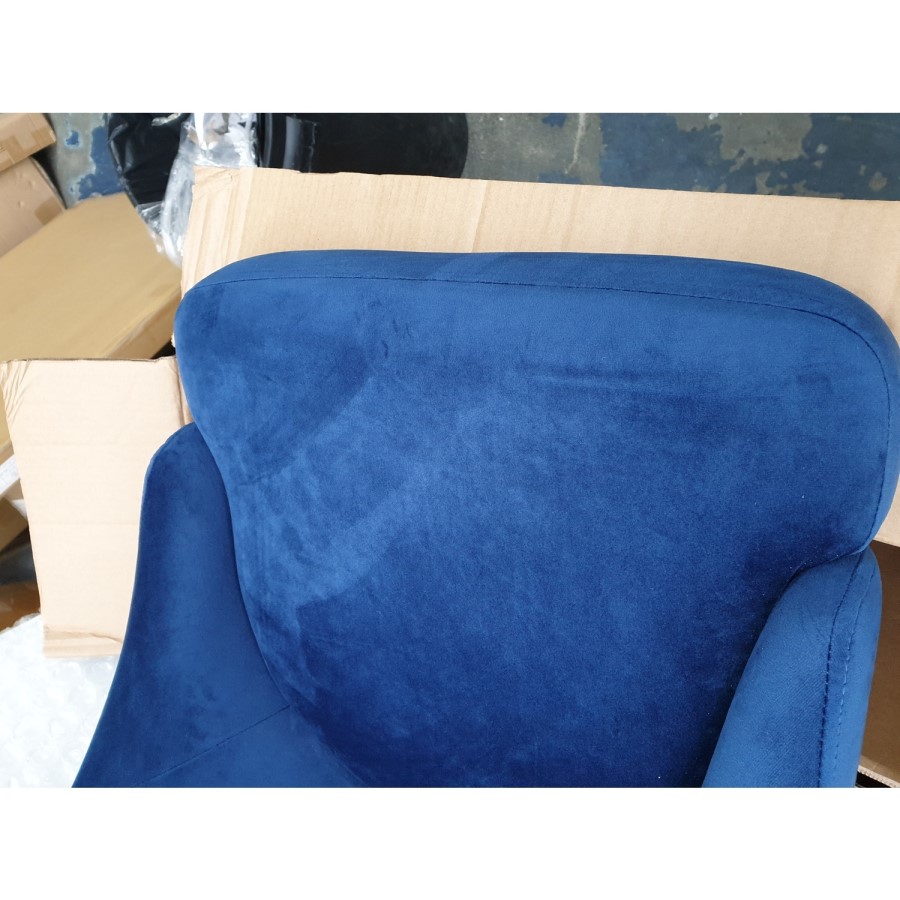 GRADE A2 - Navy Velvet Kitchen Stool with Button Back - 66cm - Maddy
