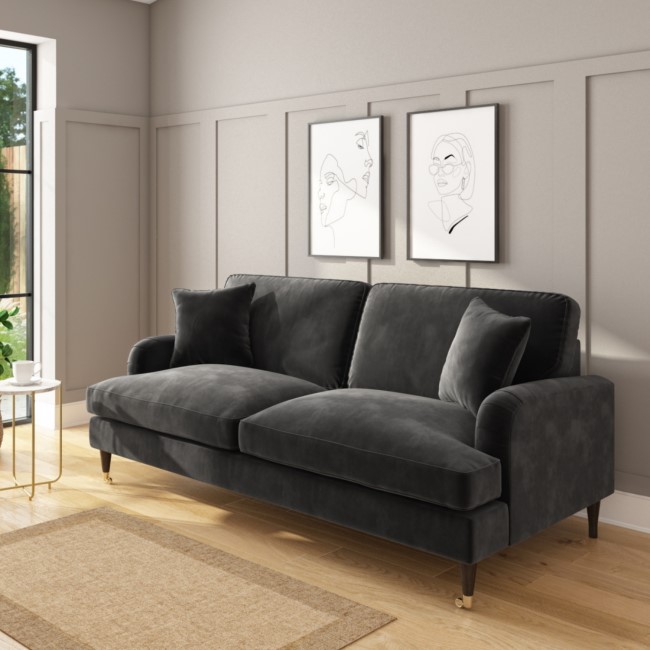 GRADE A2 - Charcoal Grey Velvet 3 Seater Sofa - Payton