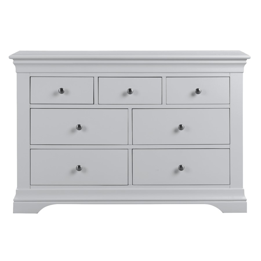 GRADE A2 - Pale Grey 4 + 3 Drawer Wide Chest of Drawers - Olivia