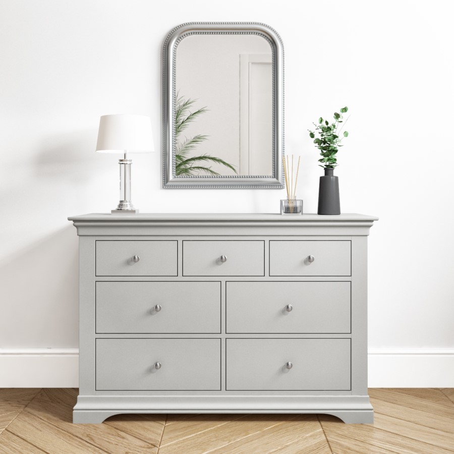 GRADE A2 - Pale Grey 4 + 3 Drawer Wide Chest of Drawers - Olivia