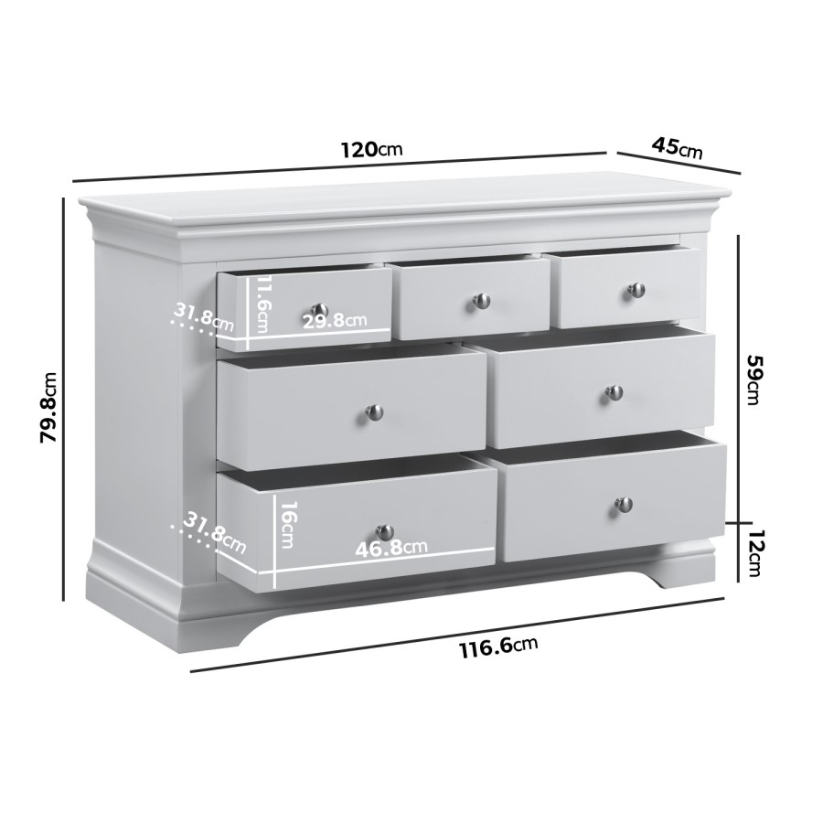 GRADE A2 - Pale Grey 4 + 3 Drawer Wide Chest of Drawers - Olivia