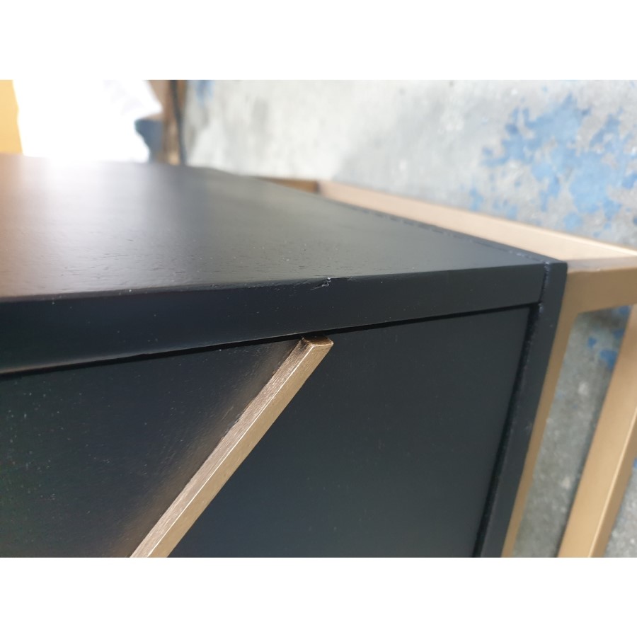 GRADE A2 - Black Bedside Table with 2 Storage Drawers - Zhara