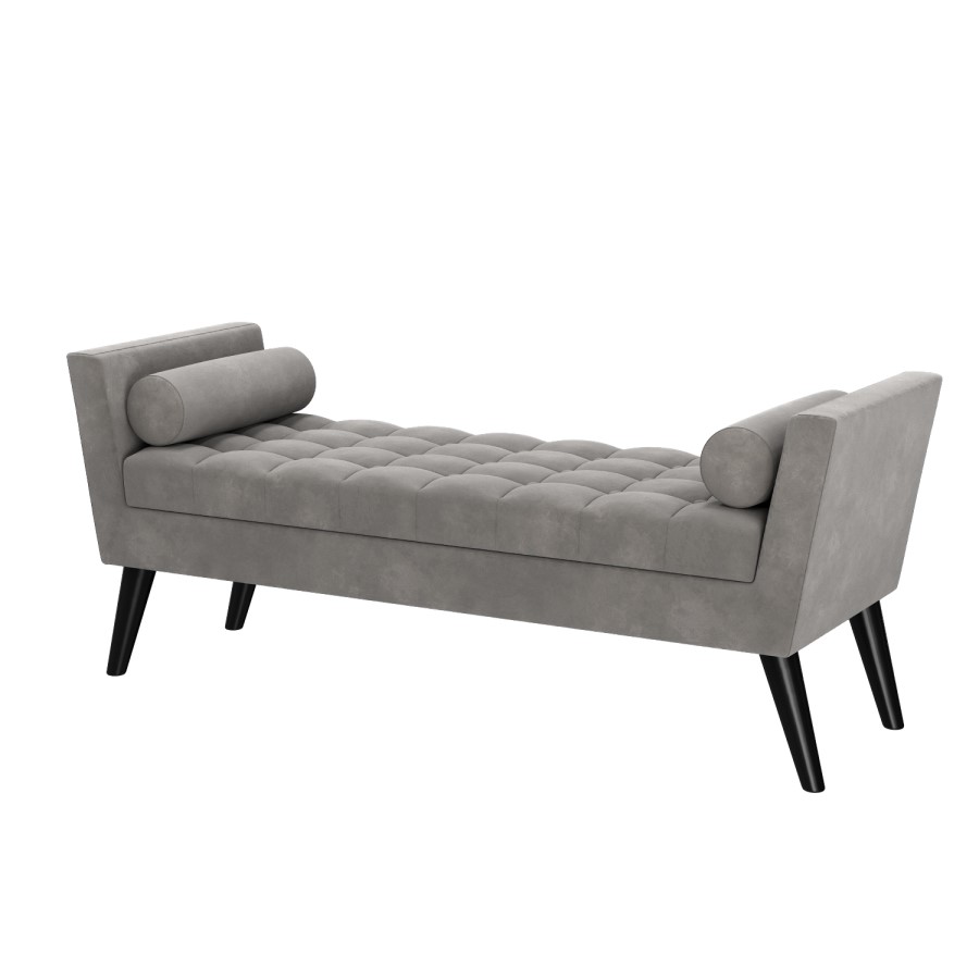 GRADE A2 - Grey Velvet End-of-Bed Bench with Bolster Cushions - Safina