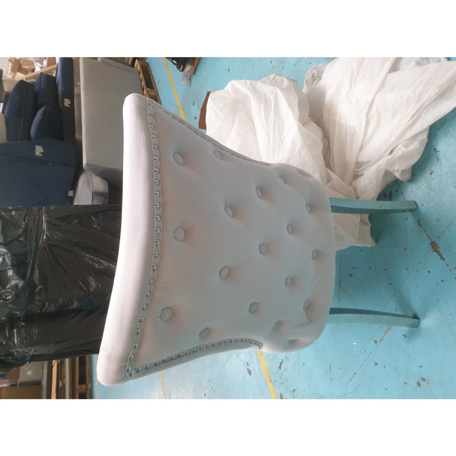 GRADE A2 - Pair of Button Back Grey Velvet Dining Chairs - Jade Boutique