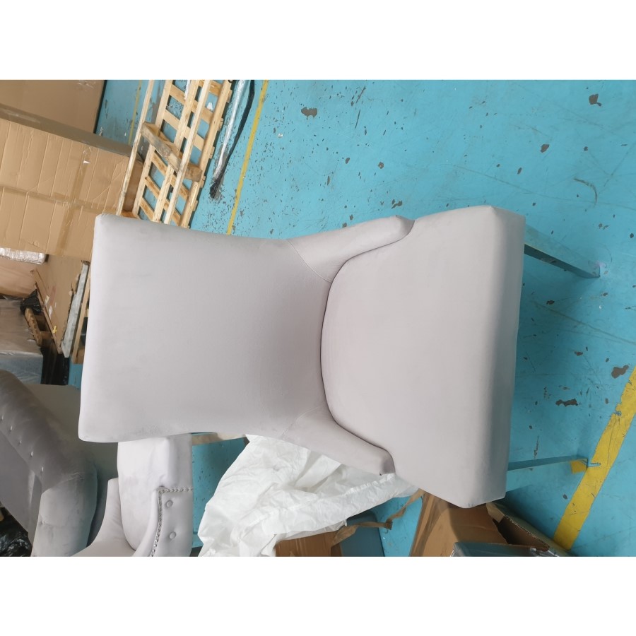 GRADE A2 - Pair of Button Back Grey Velvet Dining Chairs - Jade Boutique