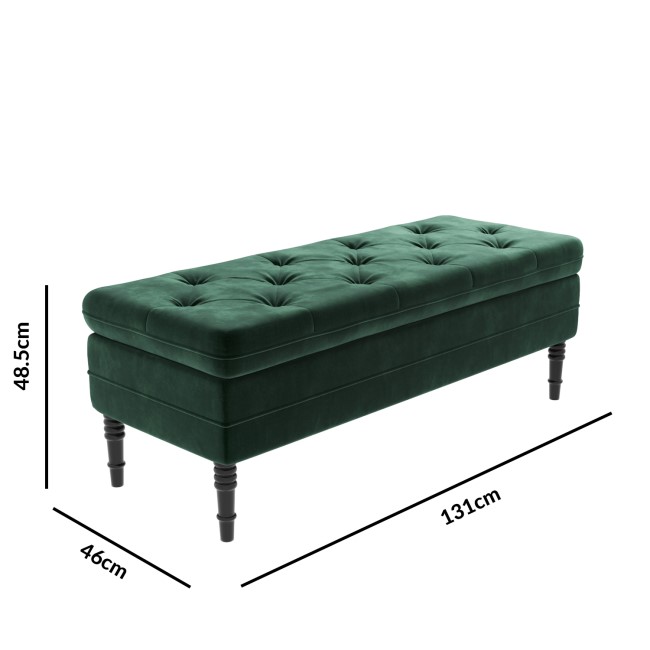 Dark Green Velvet Ottoman Storage Bench - Safina