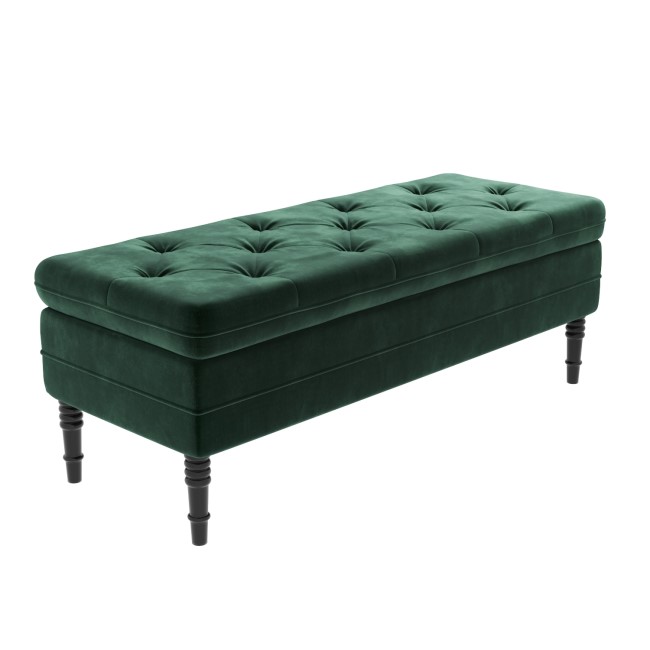 Dark Green Velvet Ottoman Storage Bench - Safina