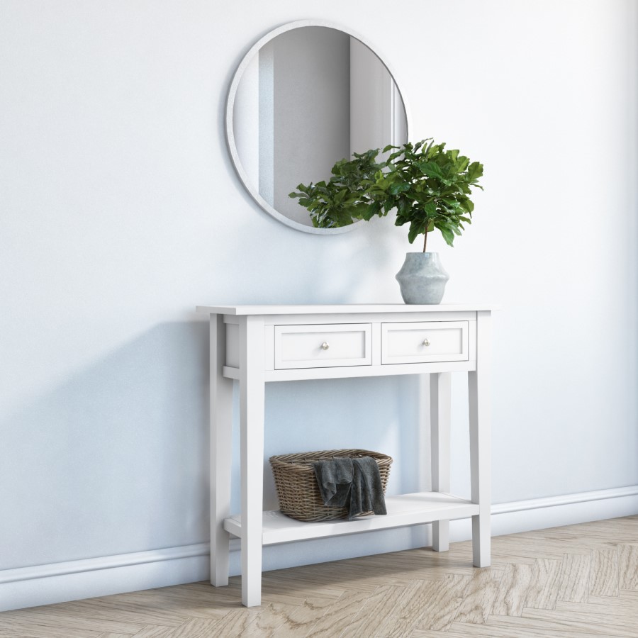 GRADE A2 - Narrow Console Table with Drawers in White - Elms