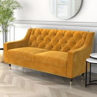 GRADE A1 - 2 Seater Sofa in Mustard Yellow Velvet with Buttoned Back - Cole