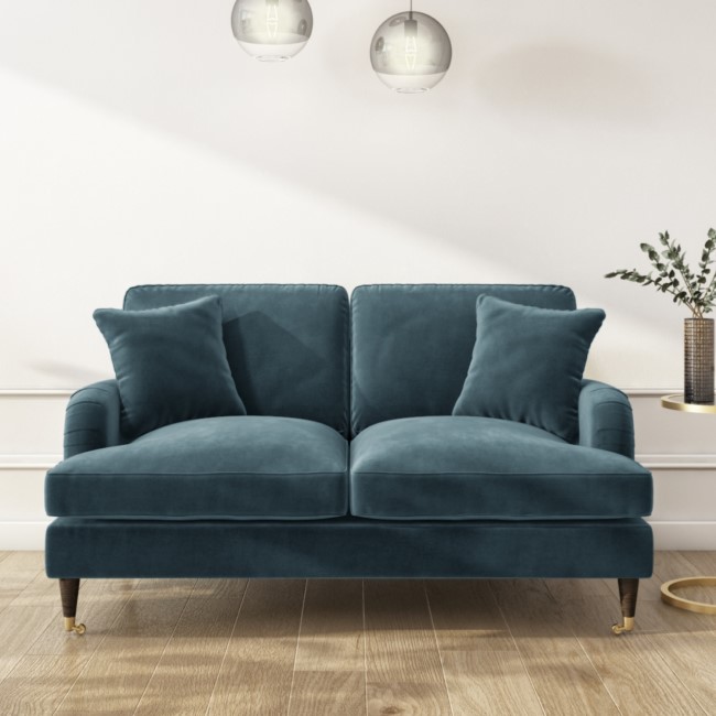 Petrol Blue Velvet 2 Seater Sofa - Payton - Furniture123