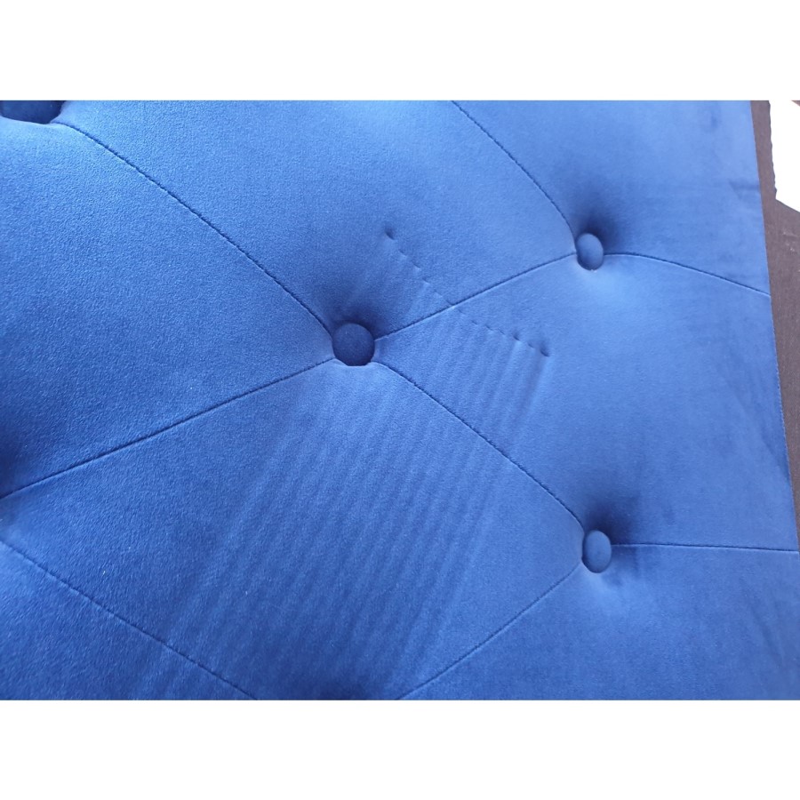 GRADE A2 - Navy Velvet King Size Bed Frame with Wooden Legs and Chesterfield Headboard - Amara