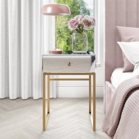 GRADE A2 - Lola Mirrored Single Drawer Bedside Table with Rose Gold Legs