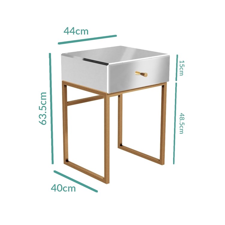 Mirrored Bedside Table with Drawer and Legs - Lola