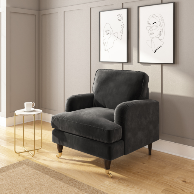 GRADE A2 - Payton Charcoal Grey Velvet Armchair