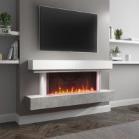 GRADE A2 - White and Grey Concrete Effect Wall Mounted Alexa Electric Fireplace - Amberglo
