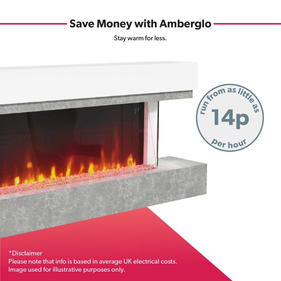 GRADE A2 - AmberGlo Grey and White Electric Fire Suite with LED Lights - Wifi & Alexa Compatible