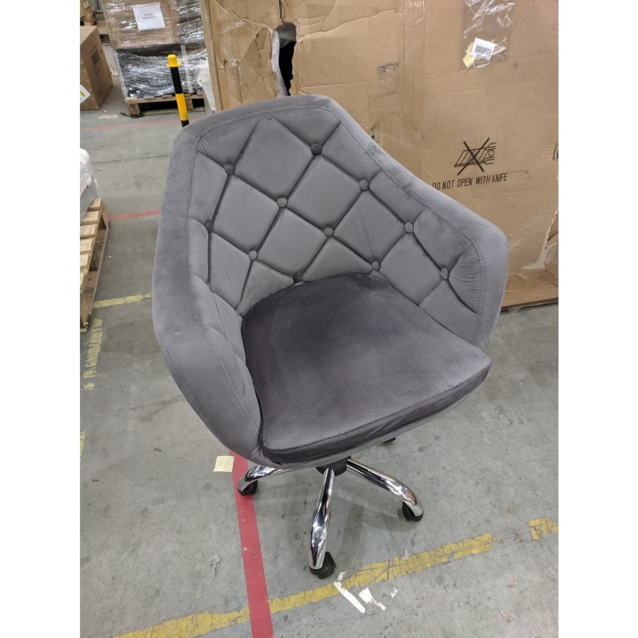 GRADE A2 - Grey Velvet Button Back Office Chair - Marley