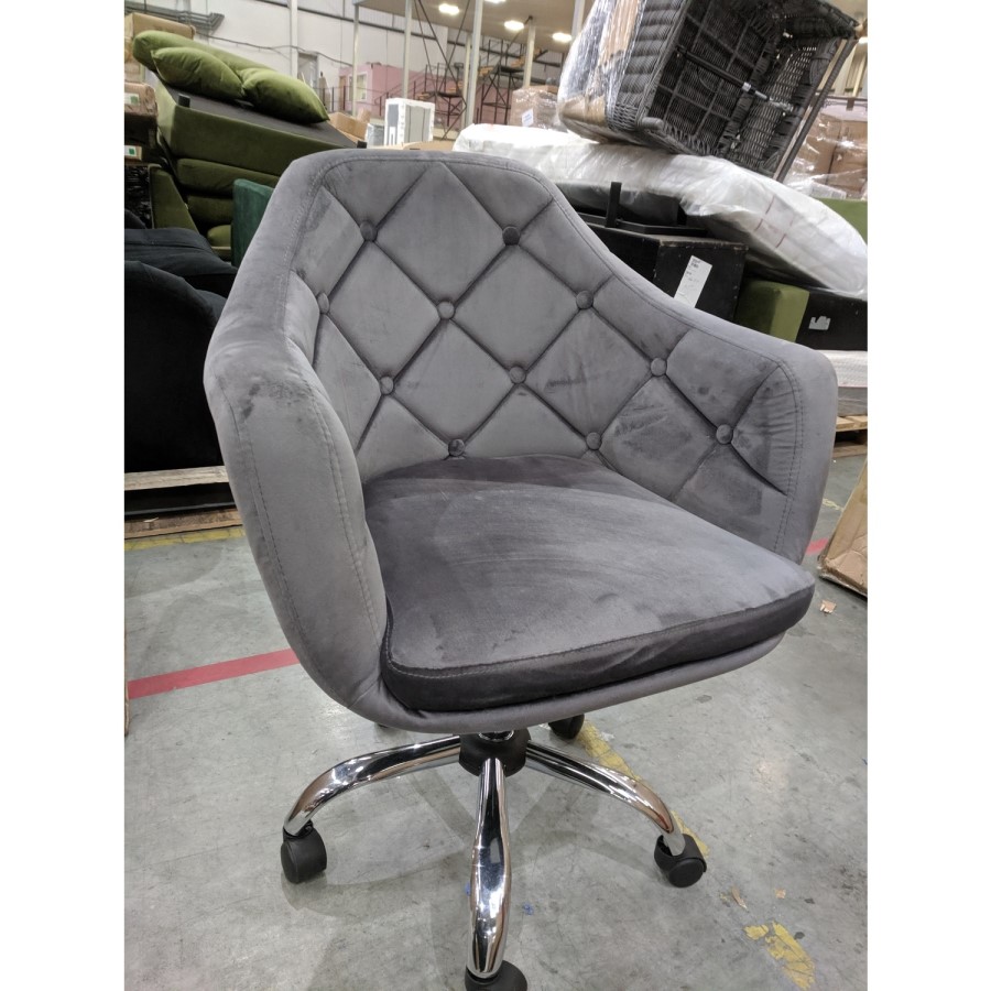 GRADE A2 - Grey Velvet Button Back Office Chair - Marley