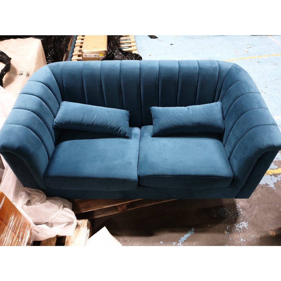 GRADE A2 - Blue Velvet 2 Seater Sofa - Lotti