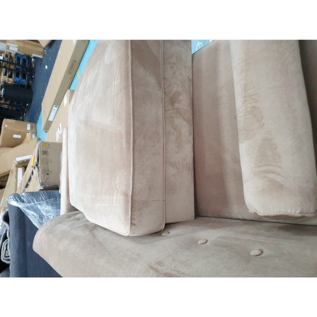 GRADE A2 - Beige Velvet 3 Seater L Shaped Sofa in Velvet - Right Hand Facing - Idris