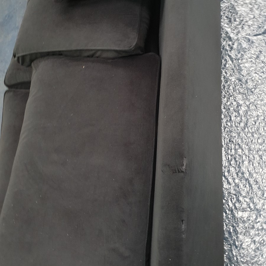 GRADE A2 - Black Velvet 3 Seater Sofa - Payton