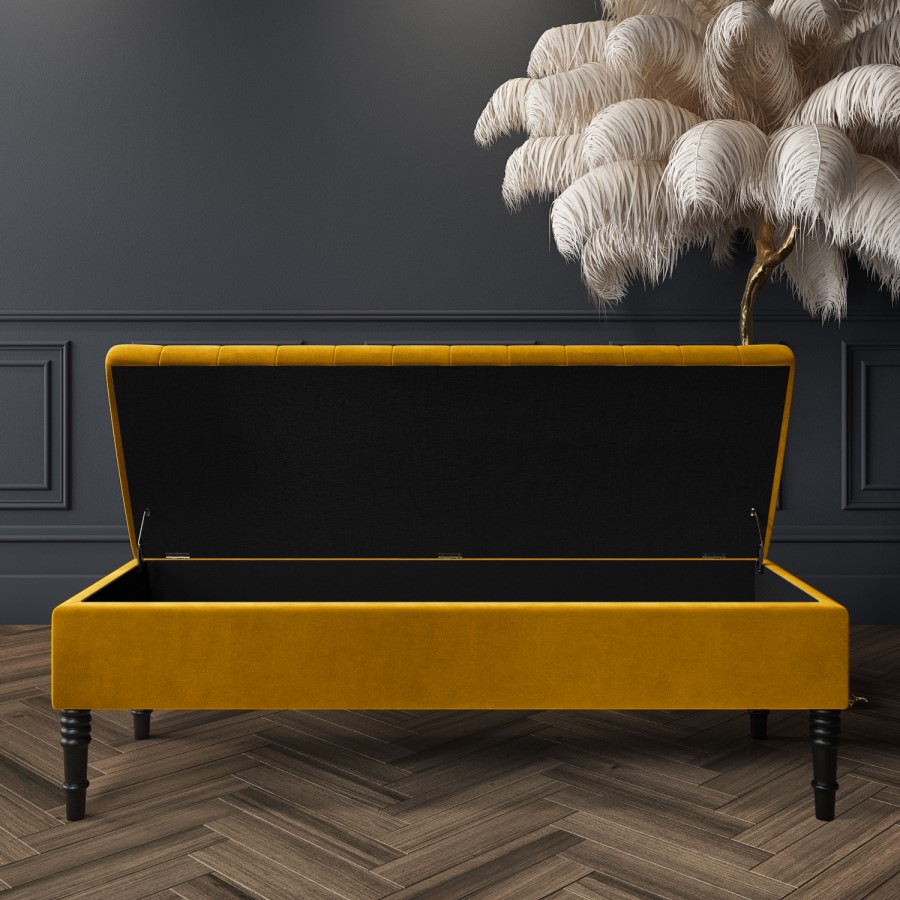 GRADE A1 - Safina Striped Top Ottoman Storage Bench in Yellow Velvet