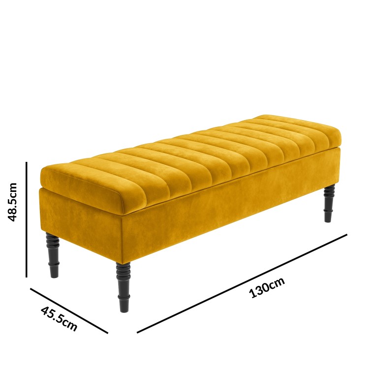 Mustard Yellow Velvet Striped Ottoman Storage Bench - Safina