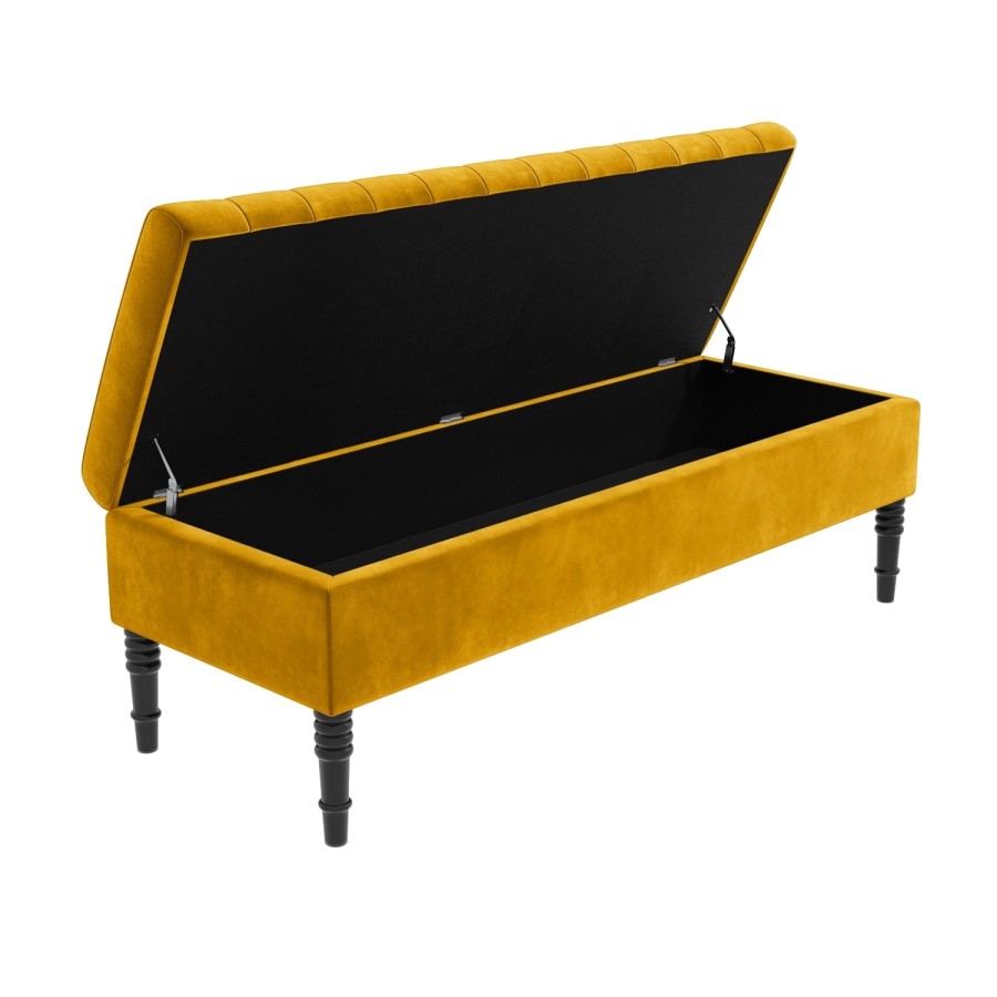 GRADE A1 - Safina Striped Top Ottoman Storage Bench in Yellow Velvet