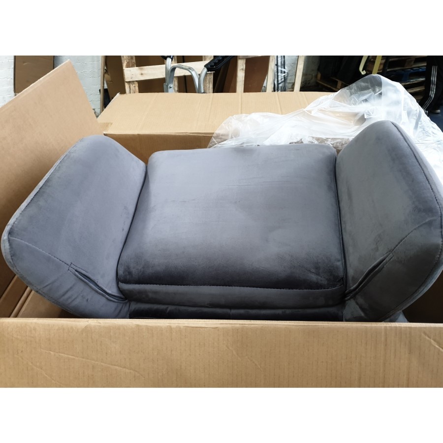 GRADE A2 - Grey Velvet Swivel Lounge Chair with Footstool - Tyra