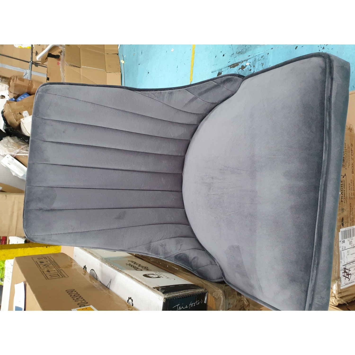 GRADE A2 Pair of Grey Velvet Ribbed Dining Chairs Penelope