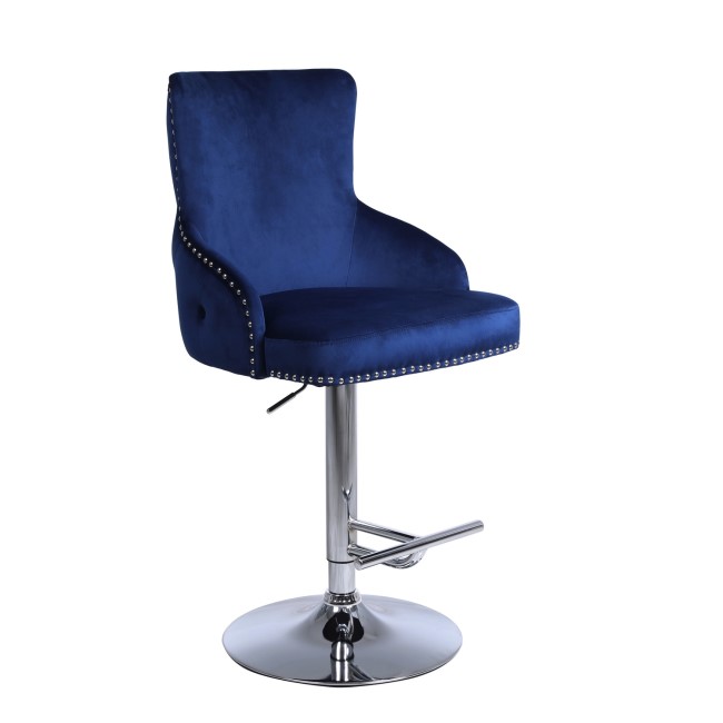 Navy Velvet Swivel Bar Stool - Height Adjustable - Jade Boutique