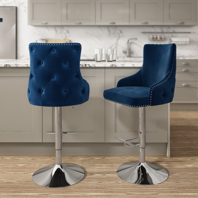 Navy Velvet Swivel Bar Stool - Height Adjustable - Jade Boutique