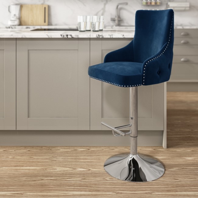 Navy Velvet Swivel Bar Stool - Height Adjustable - Jade Boutique