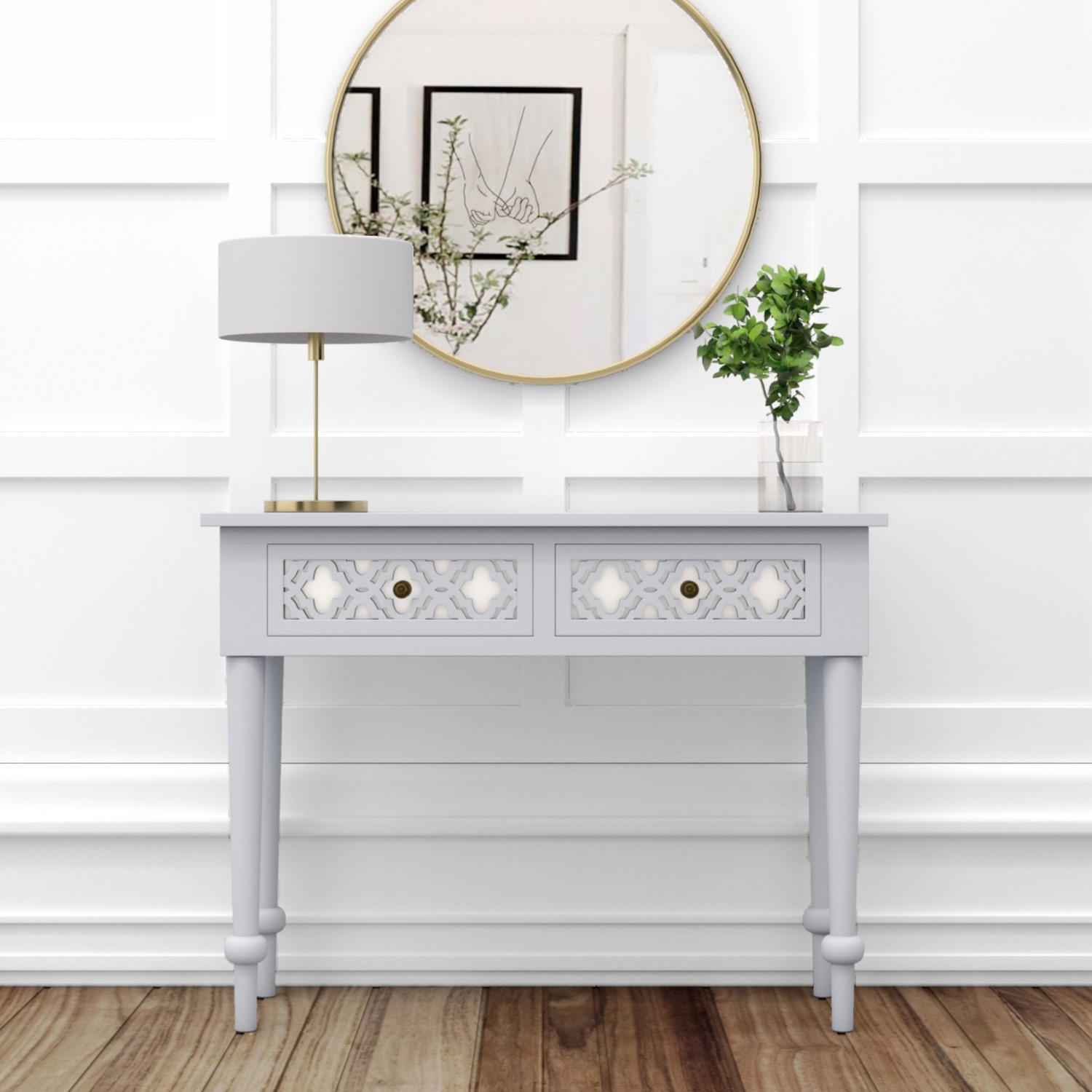 Photo of Grey mirrored boho dressing table with 2 drawers - alexis