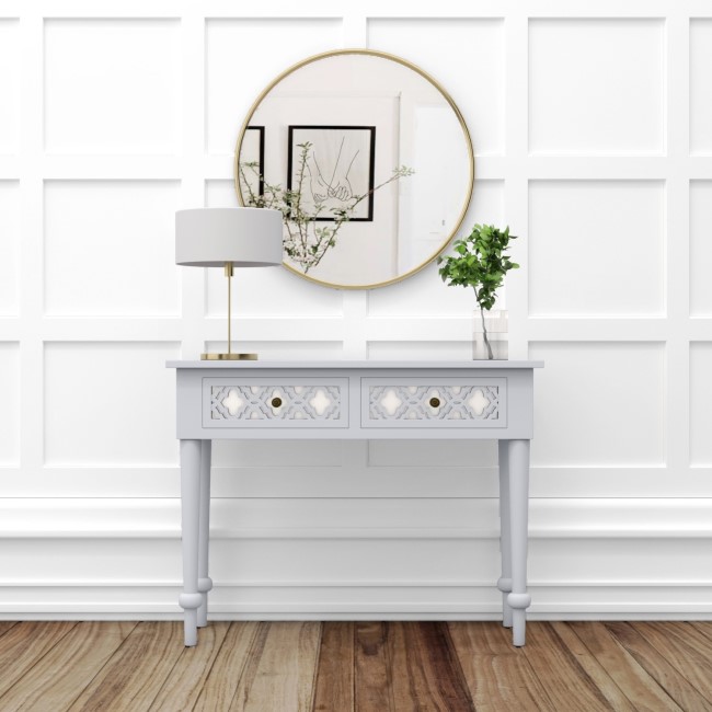 Grey Mirrored Boho Dressing Table with 2 Drawers - Alexis