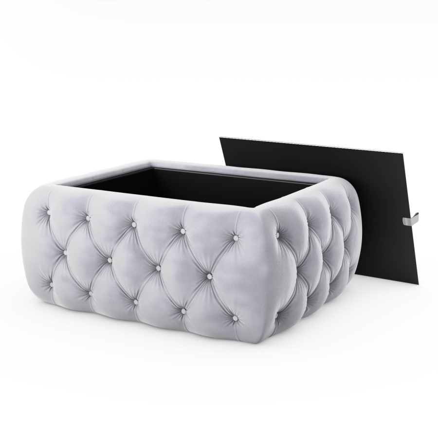 GRADE A2 - Silver Grey Vevlet Ottoman Coffee Table with Button Detail - Clio